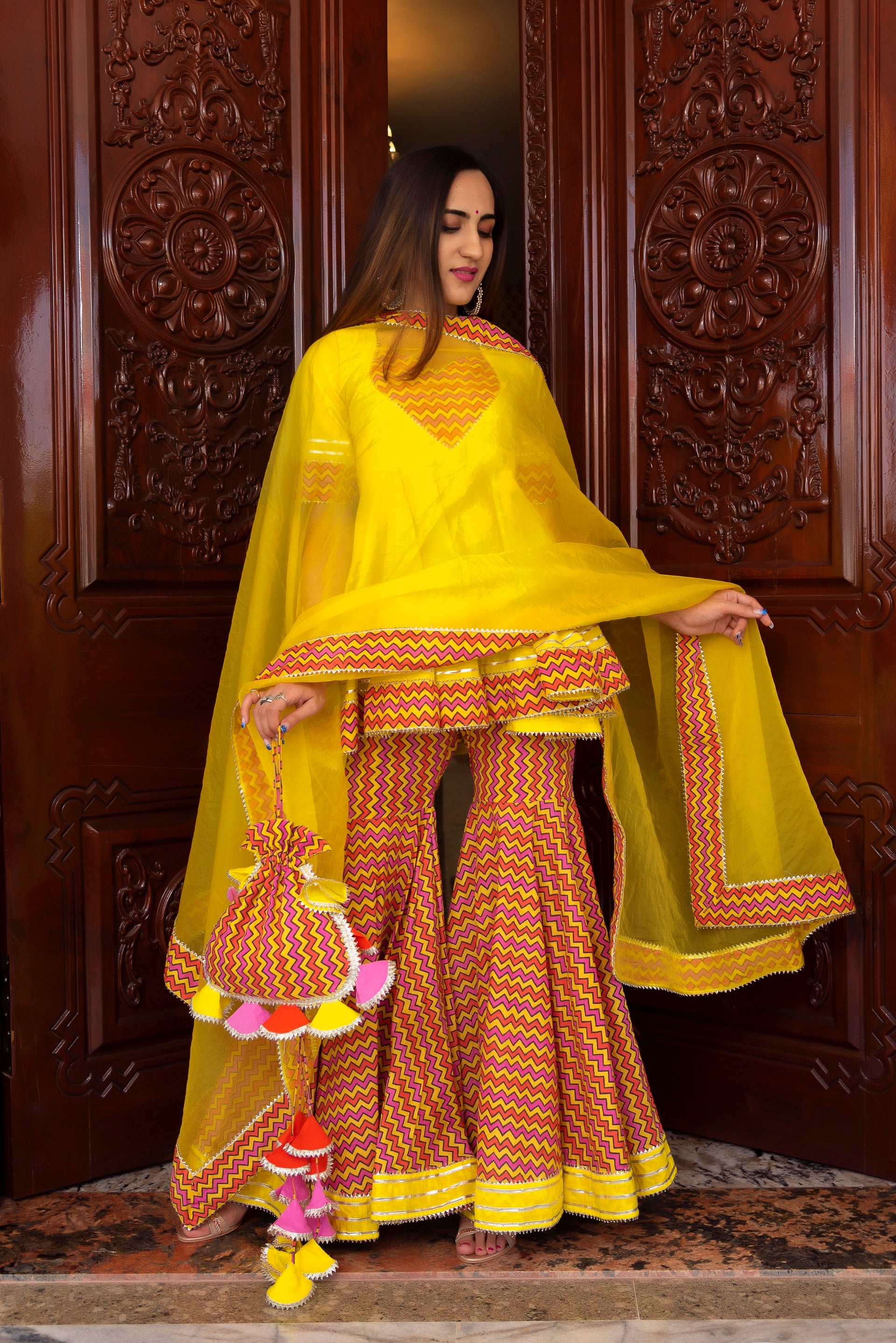 TUSCAN YELLOW COTTON SHARARA SET