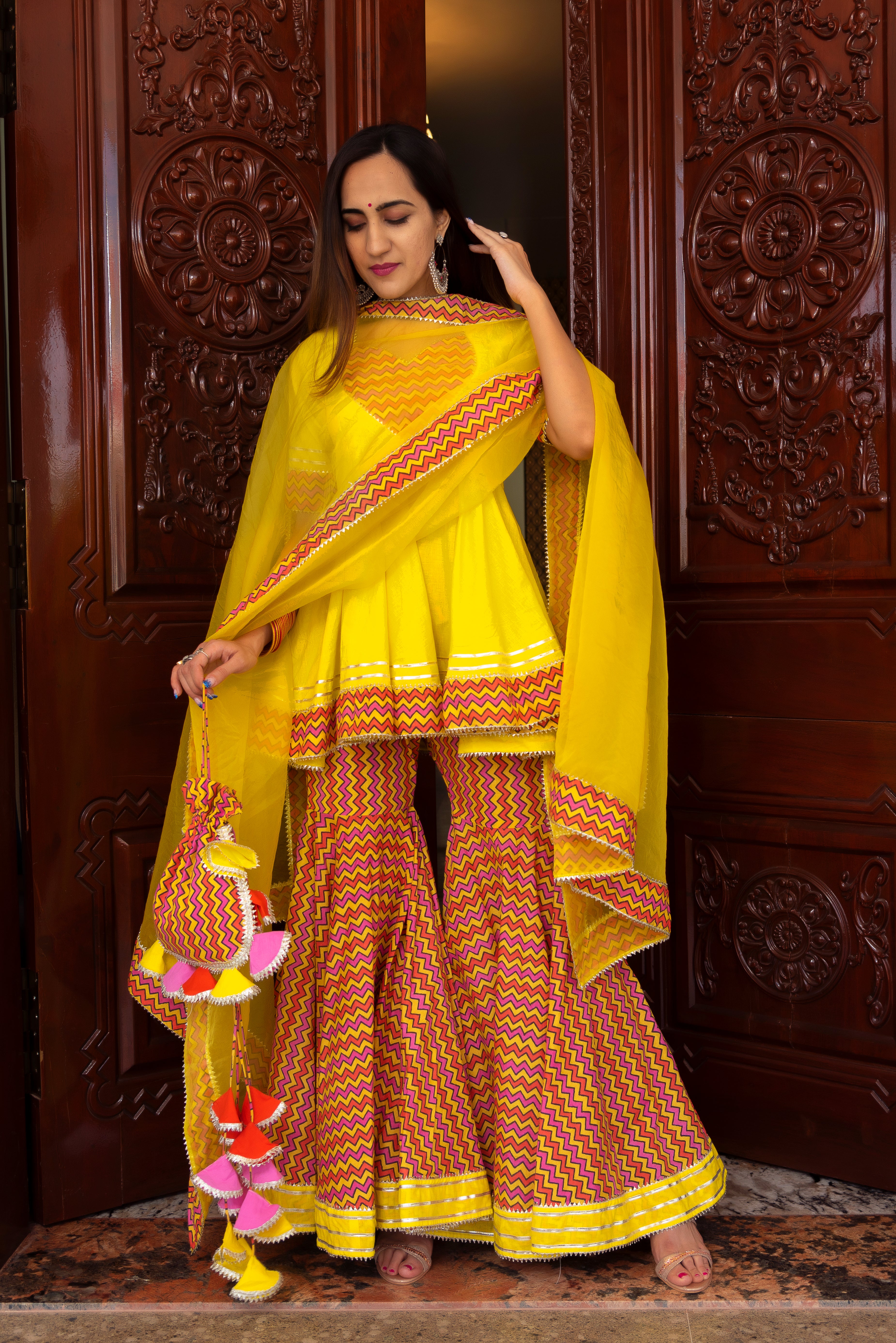 TUSCAN YELLOW COTTON SHARARA SET