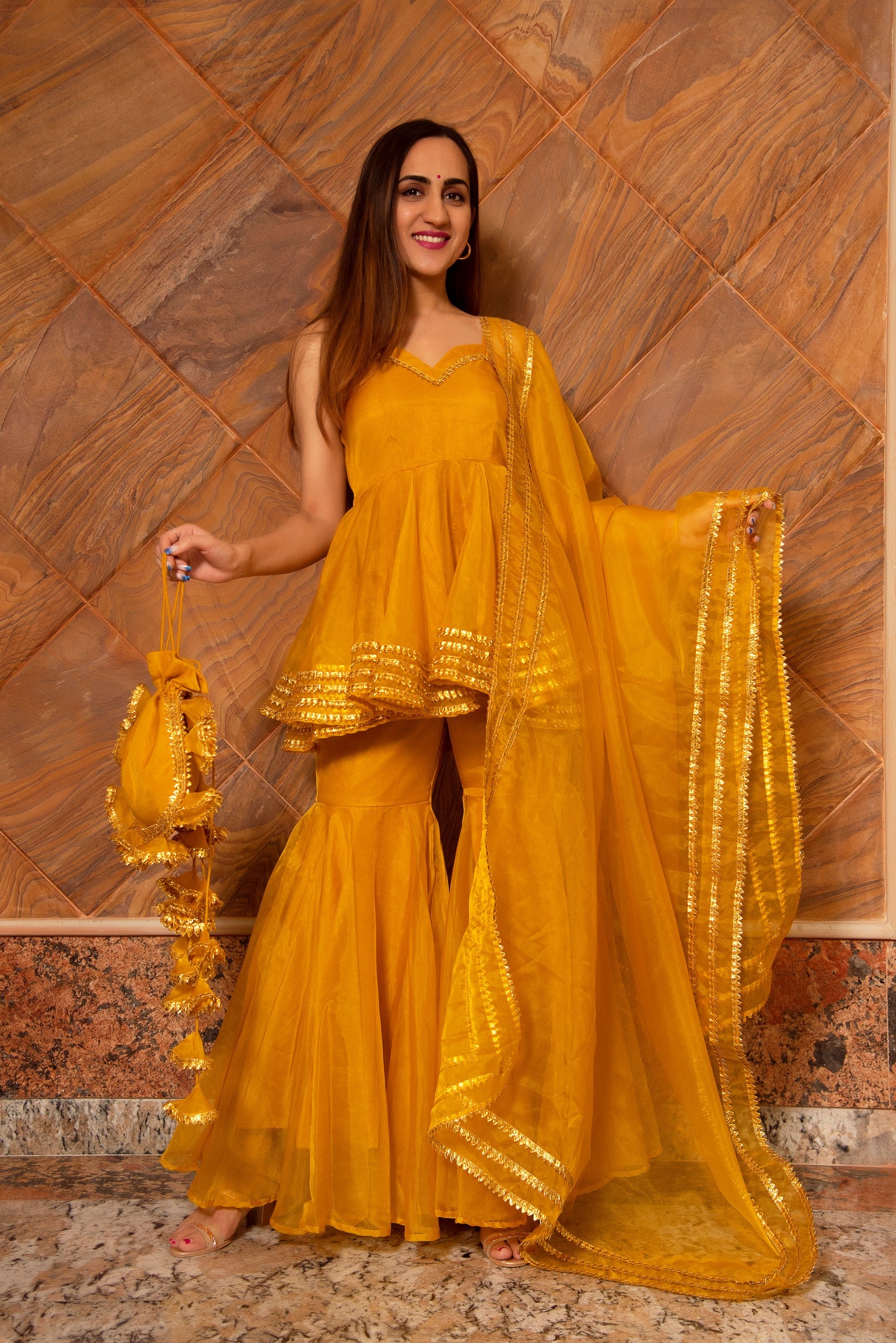 MURAT MUSTARD ORGANZA SHARARA SET