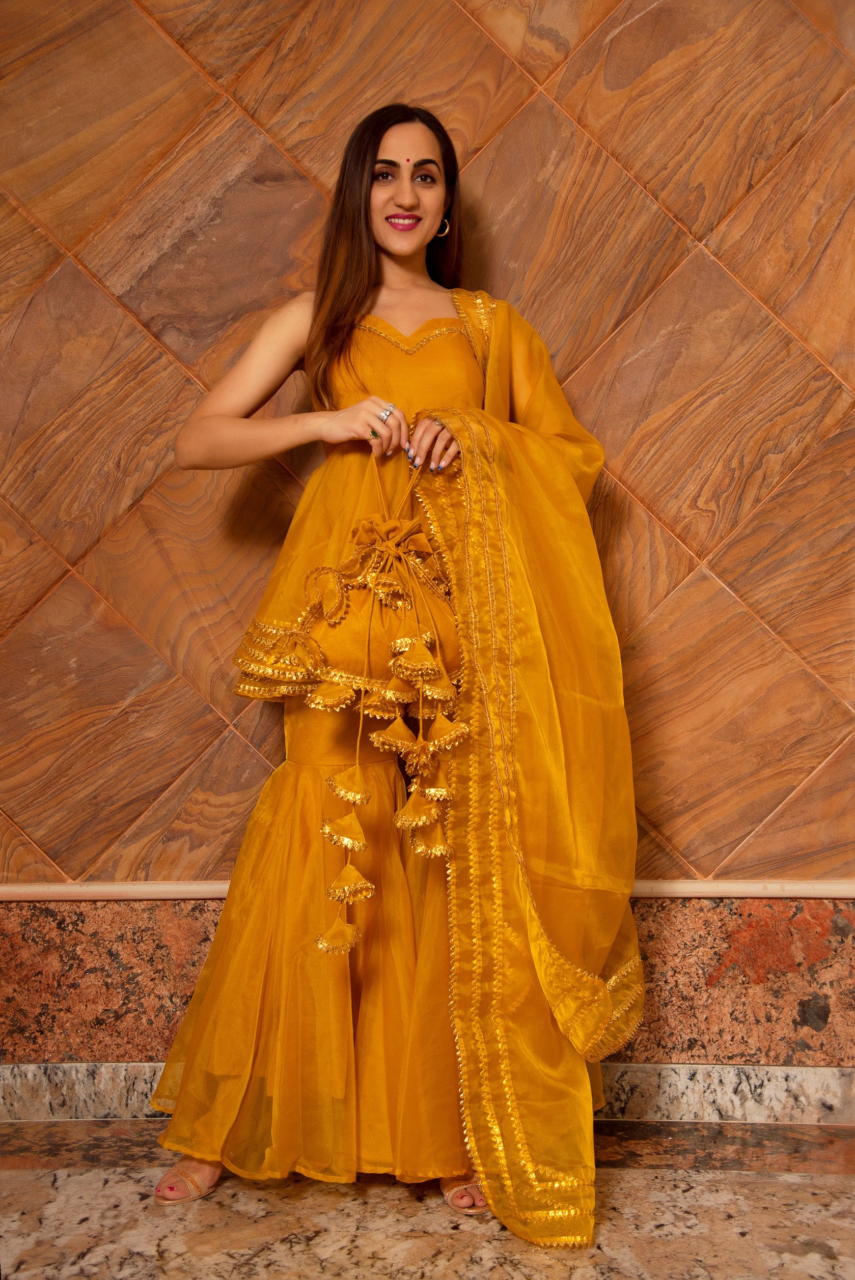 MURAT MUSTARD ORGANZA SHARARA SET