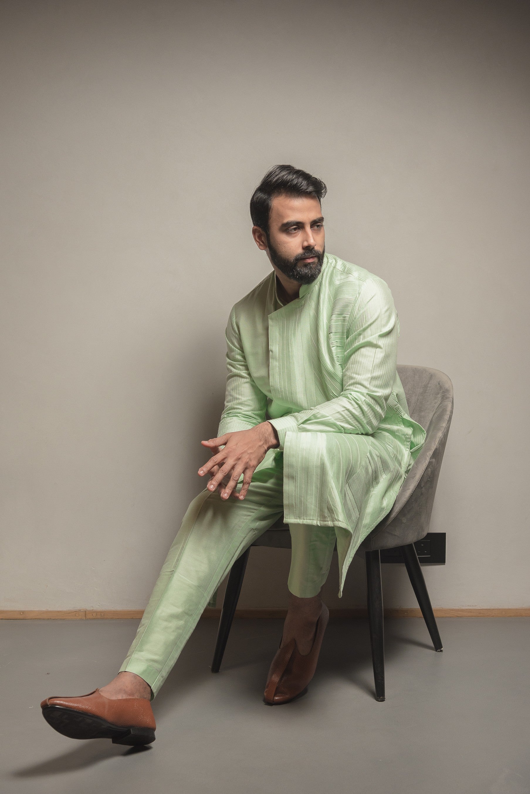 Aqua Asymmetric Kurta Set