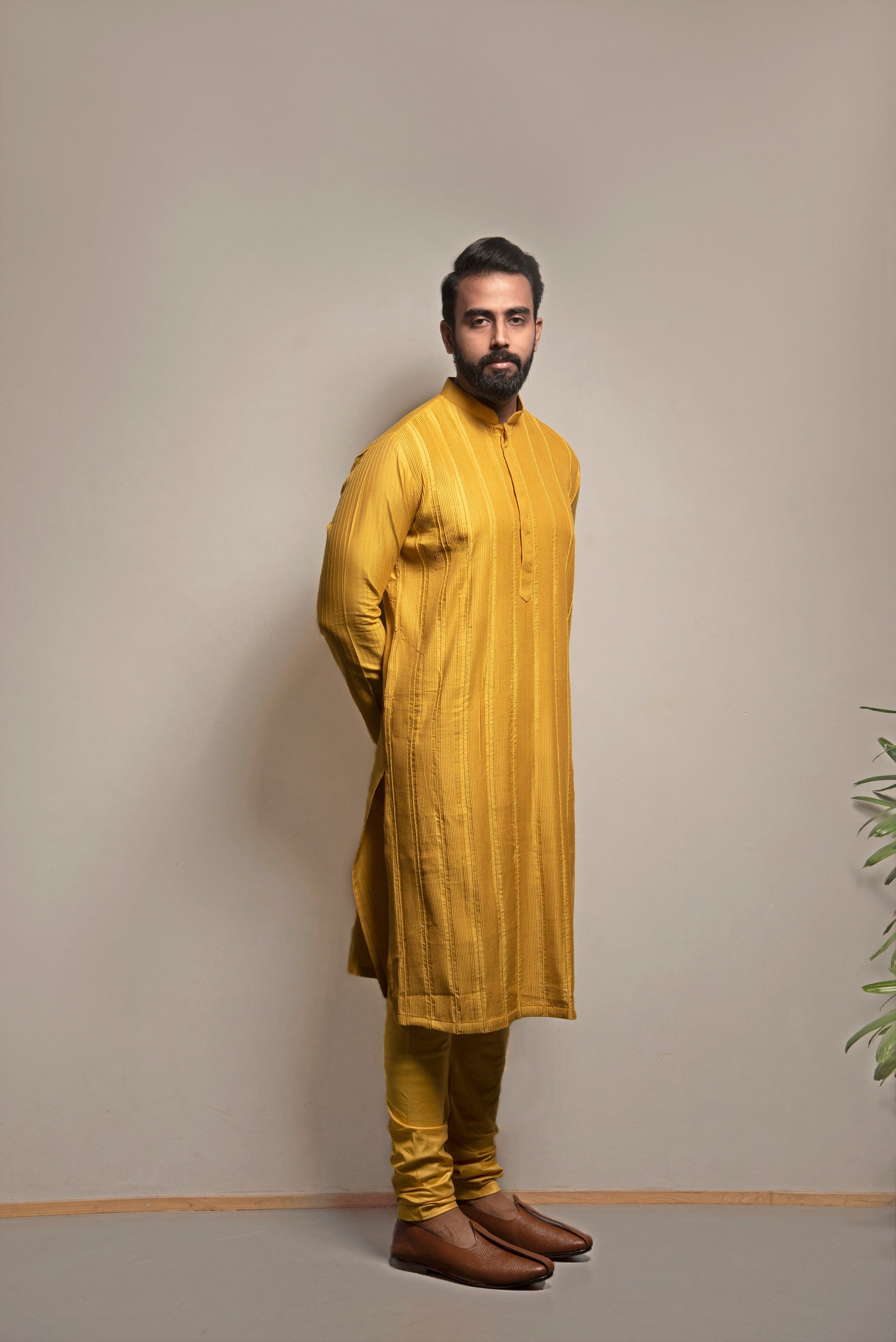 Mustard Pintuck Kurta Set