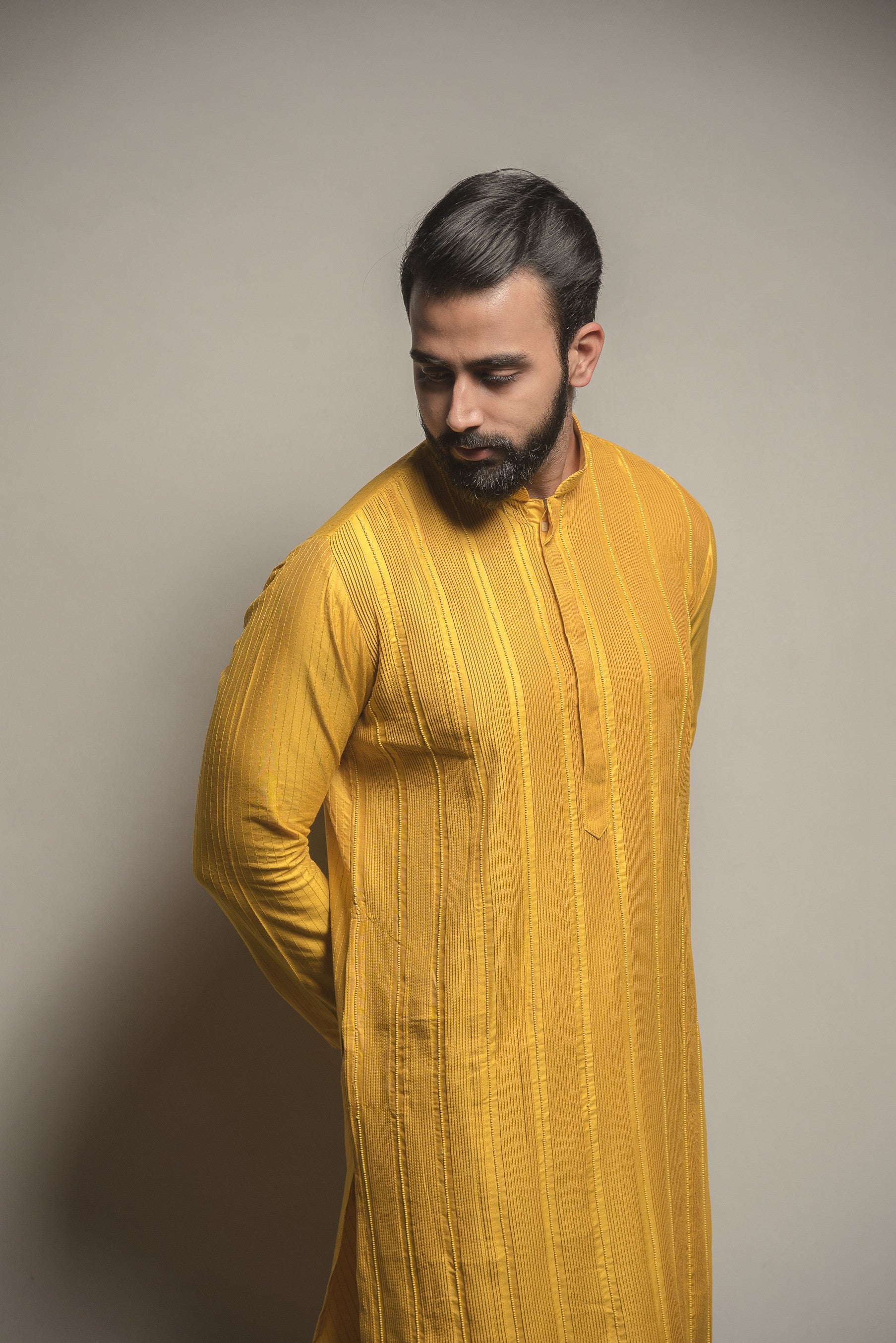 Mustard Pintuck Kurta Set