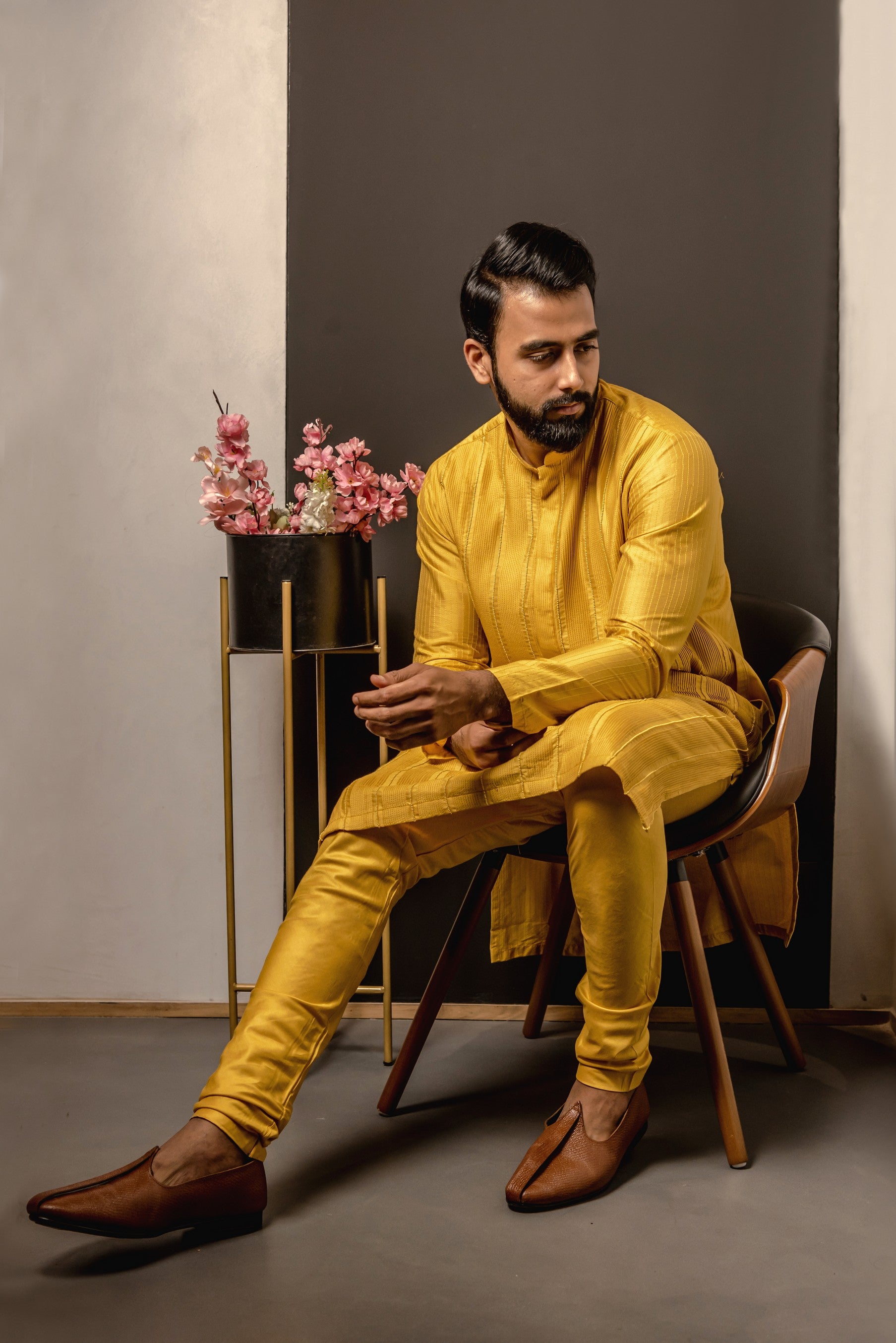 Mustard Pintuck Kurta Set