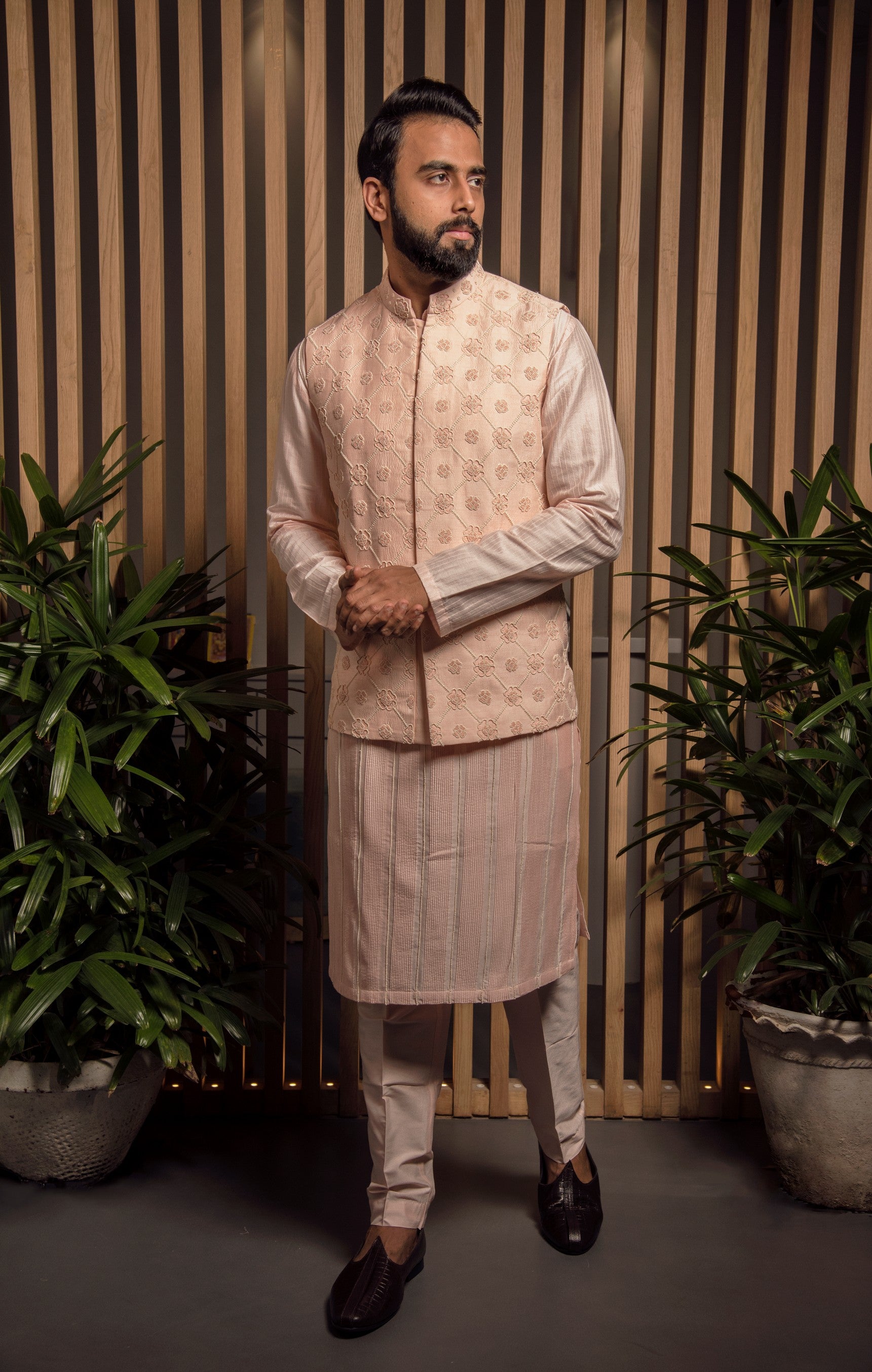 Pink Pearl Embroidered Bandi with Kurta set