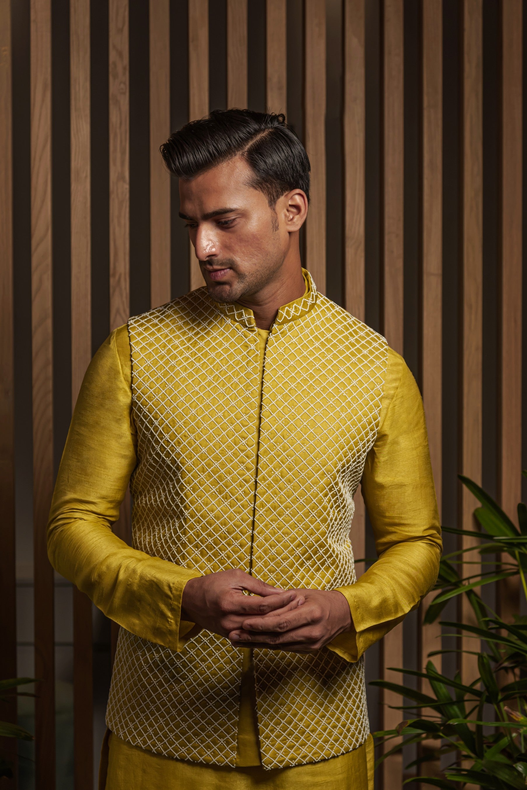 Warm Olive Embroidered Bandi with Kurta set