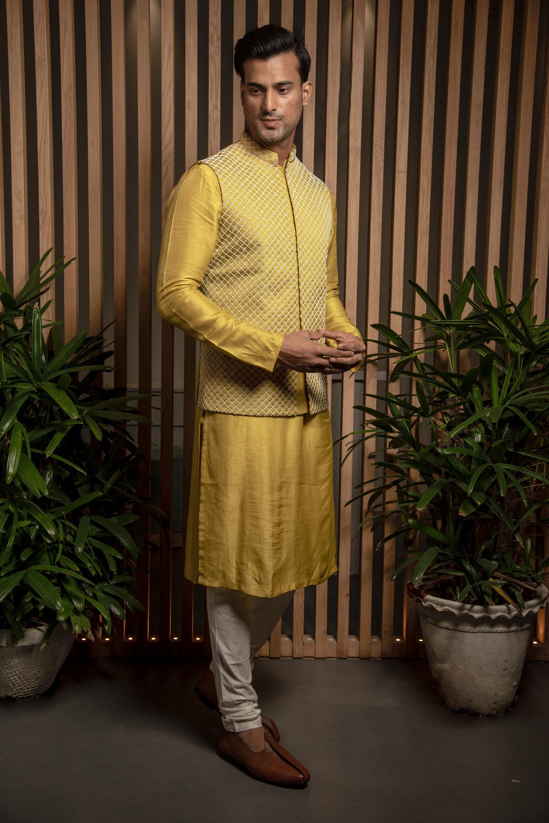 Warm Olive Embroidered Bandi with Kurta set