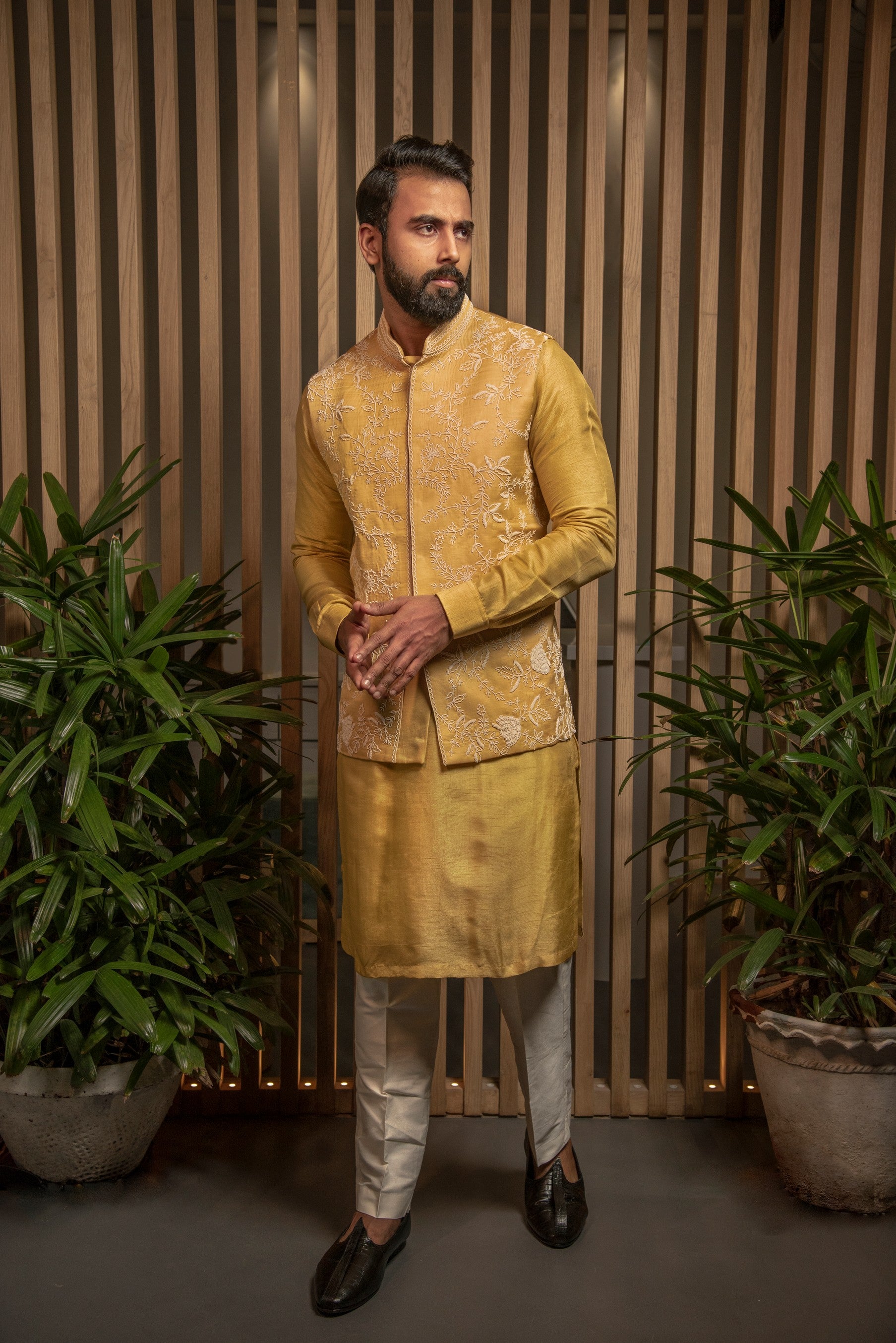 Yellow Embroidered Bandi with Kurta set