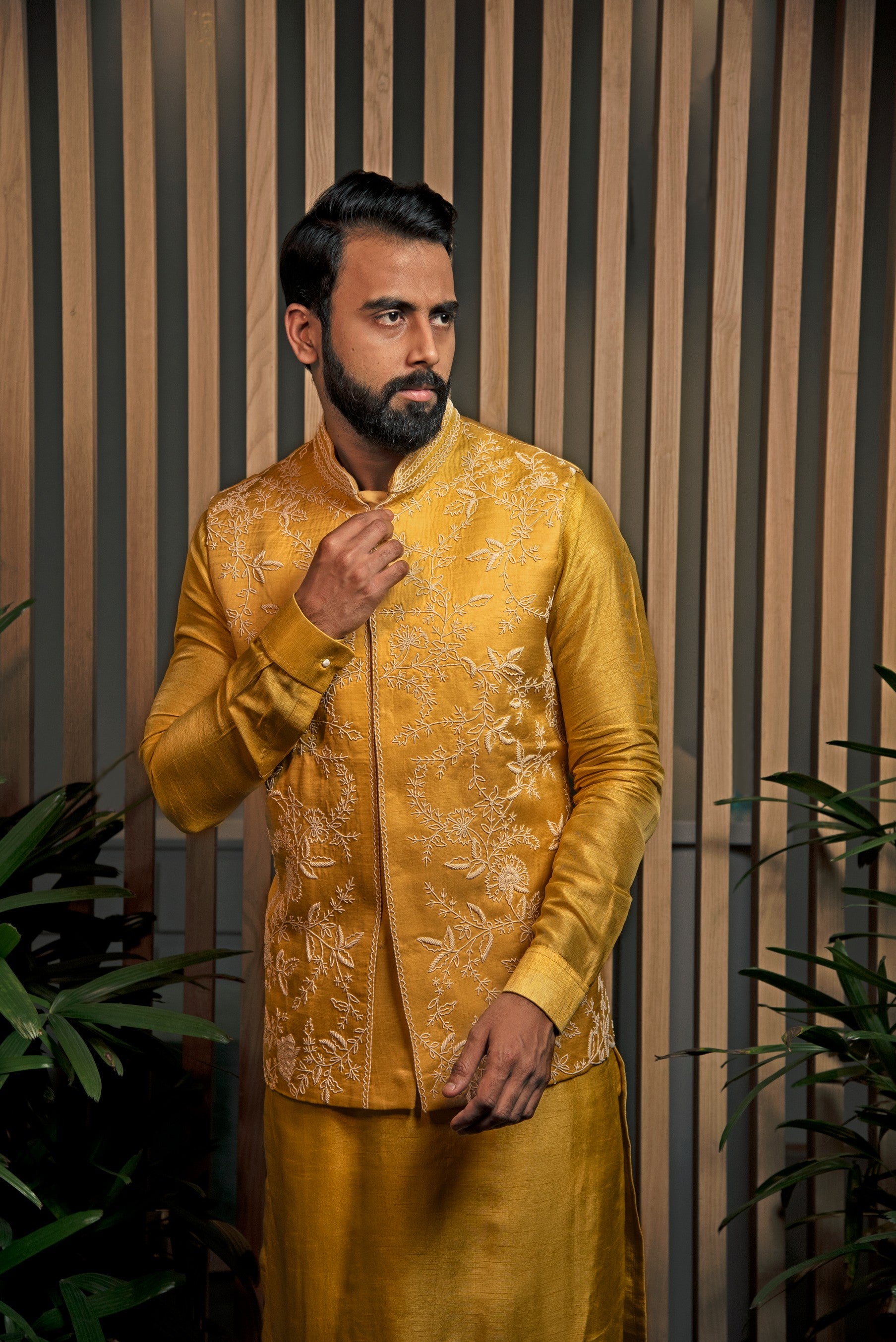 Yellow Embroidered Bandi with Kurta set