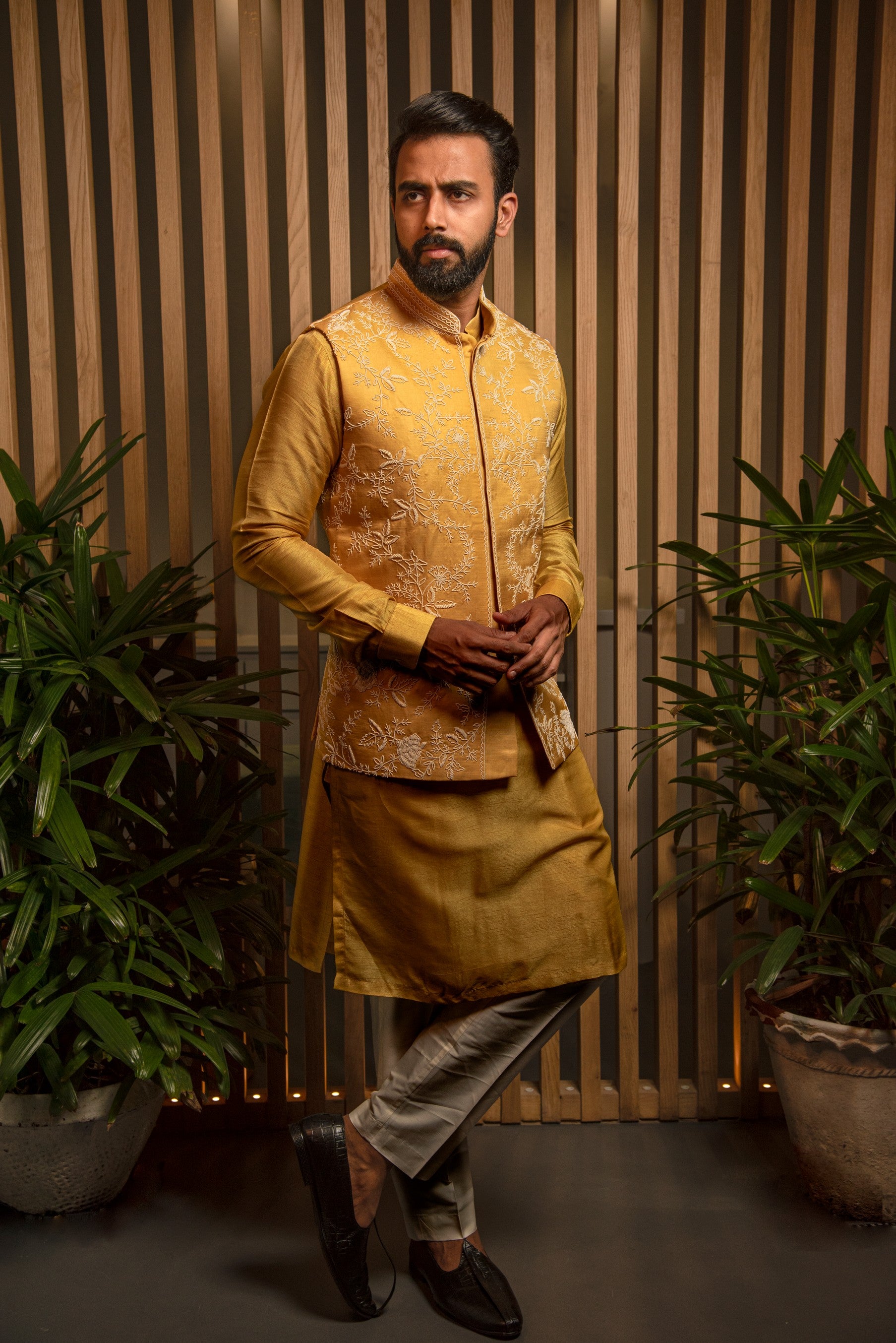 Yellow Embroidered Bandi with Kurta set