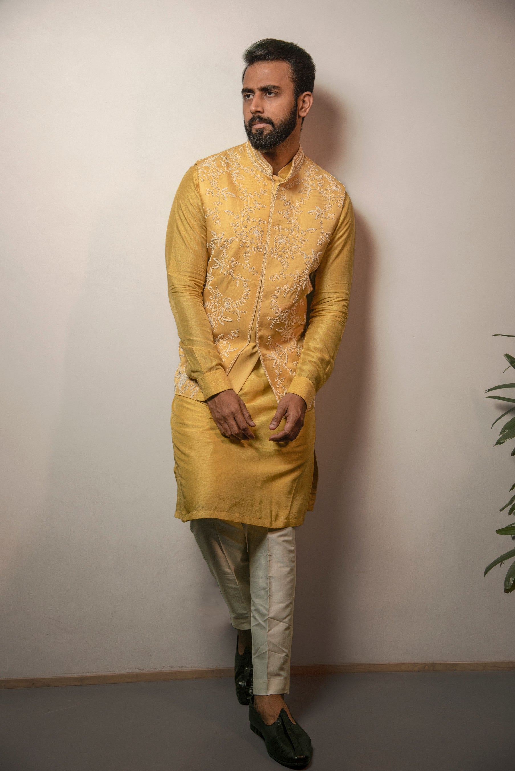 Yellow Embroidered Bandi with Kurta set