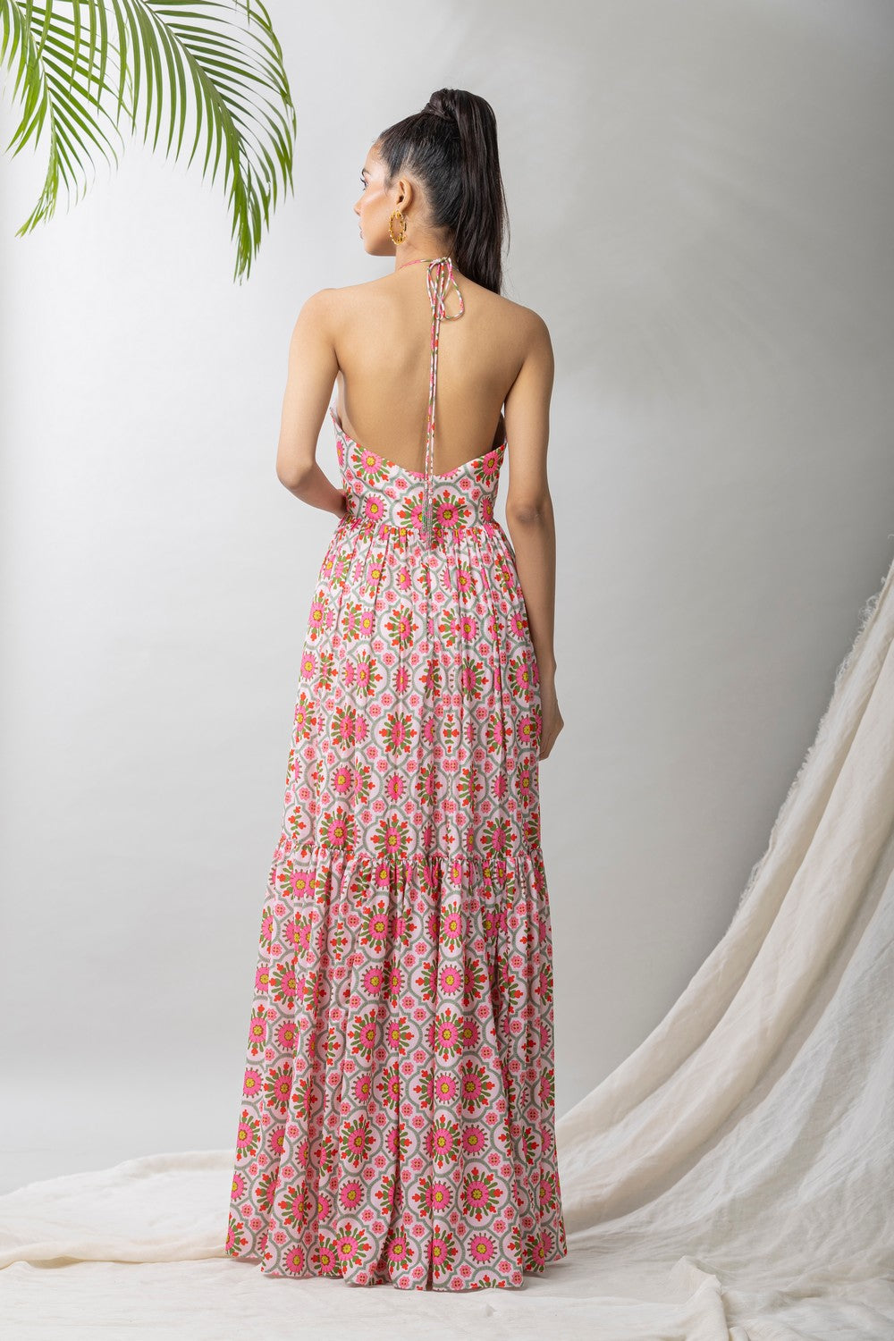 Boundless flora front cut halter maxi dress