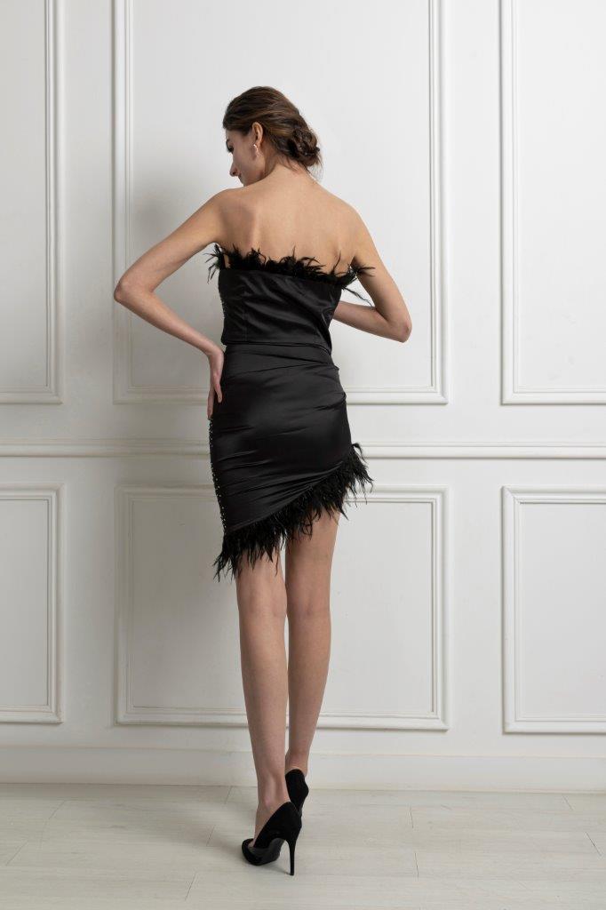 Rhinostone feather draped mini dress