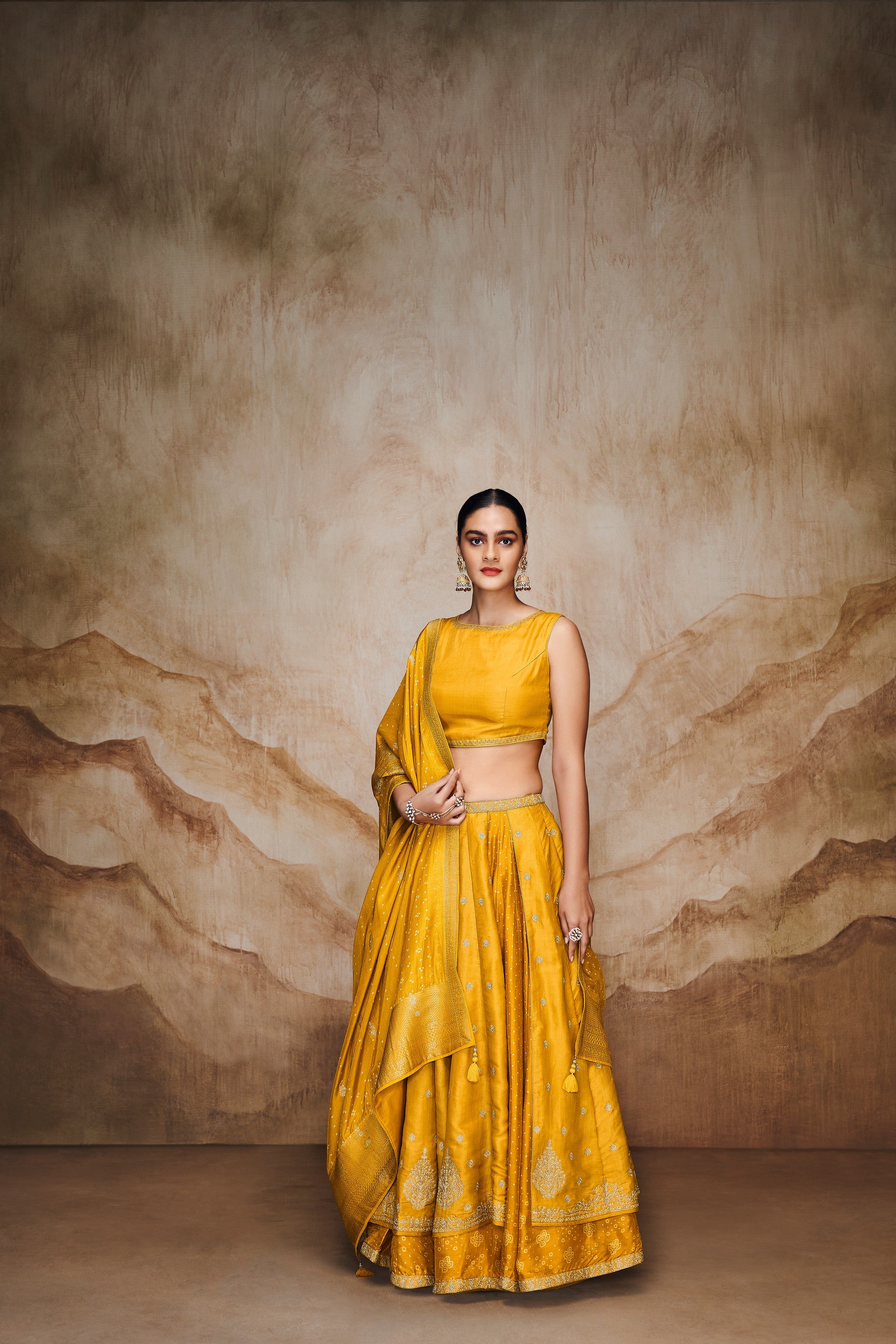 Yellow double layered lehenga set