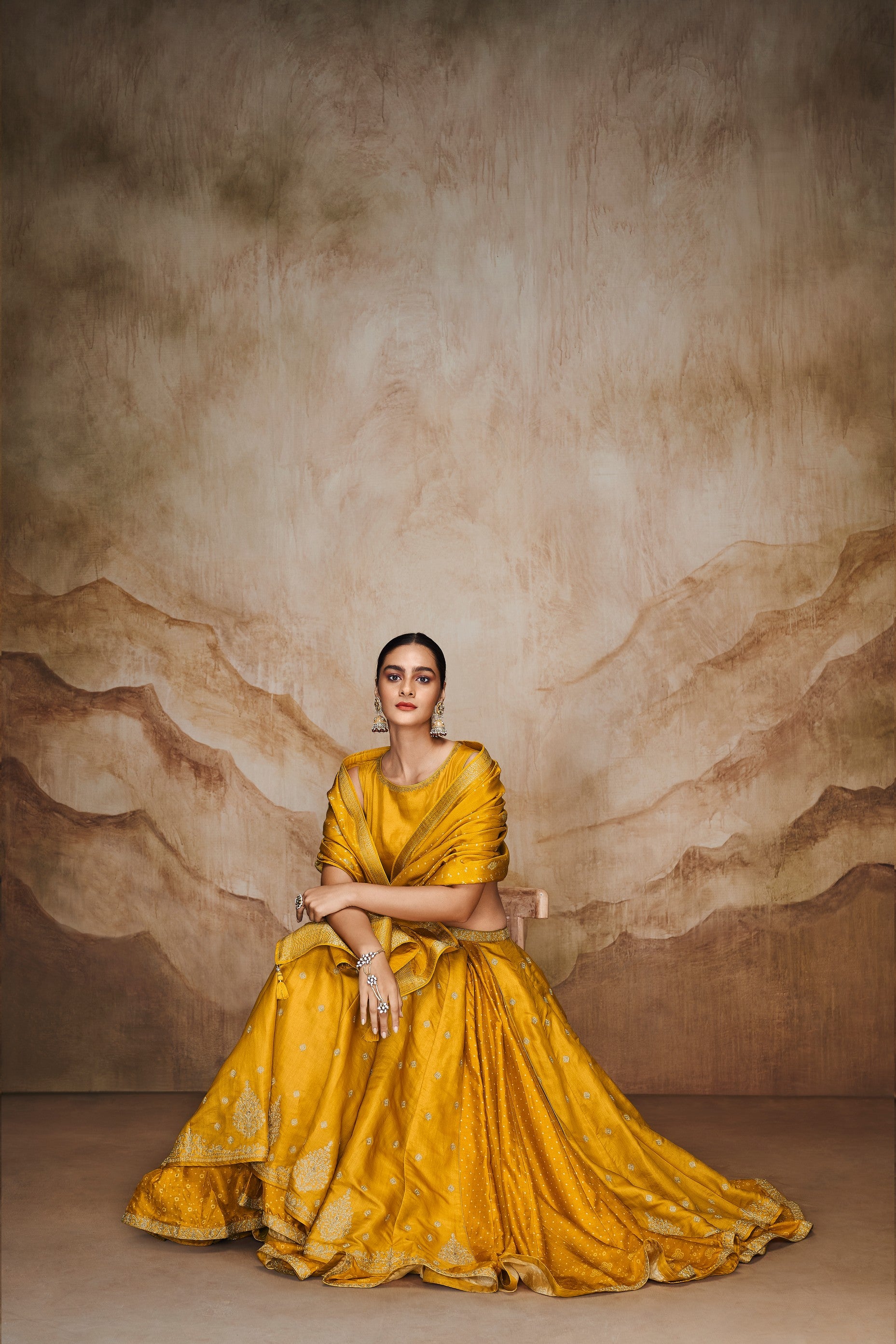 Yellow double layered lehenga set