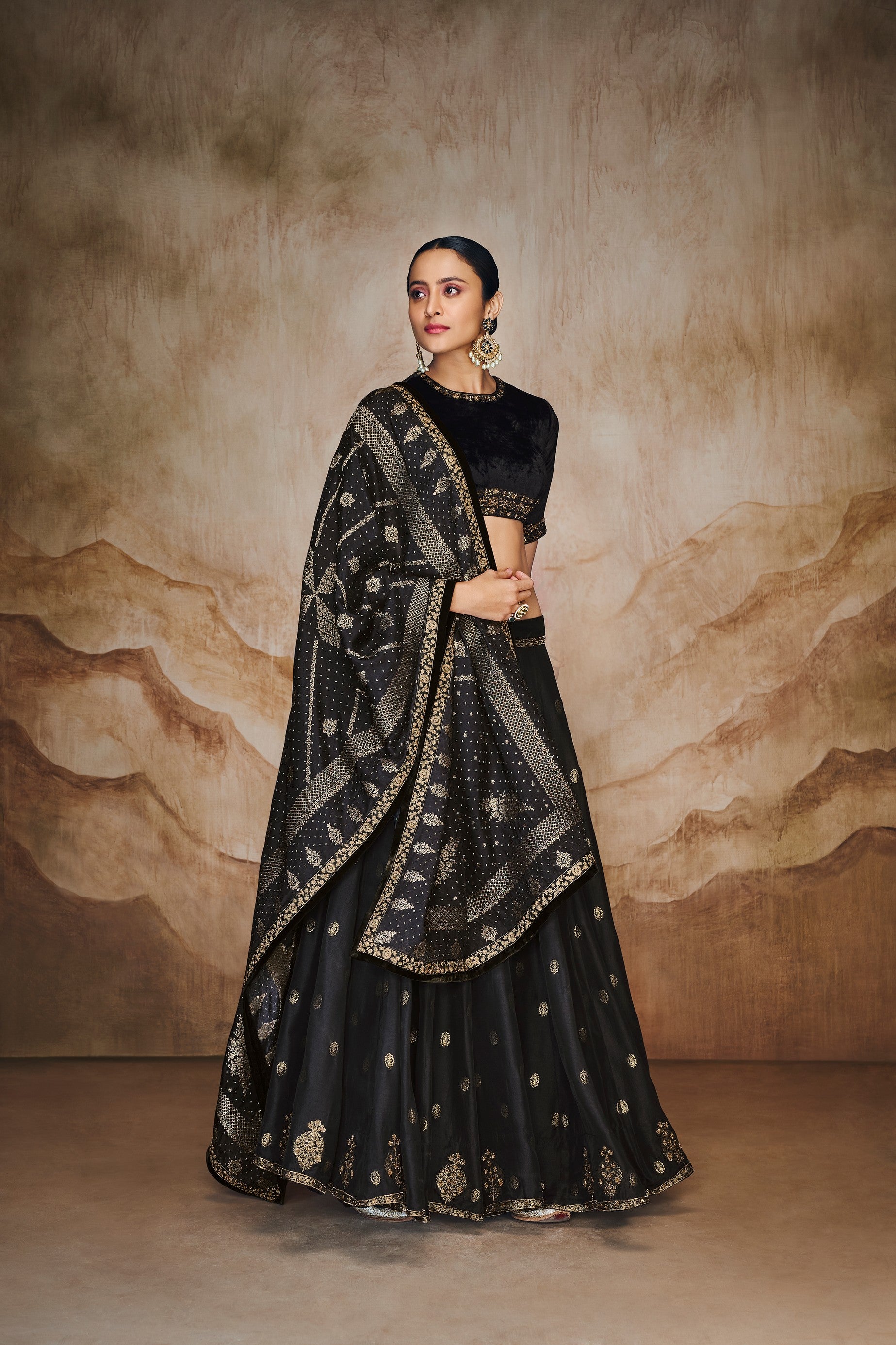 Black woven lehenga set