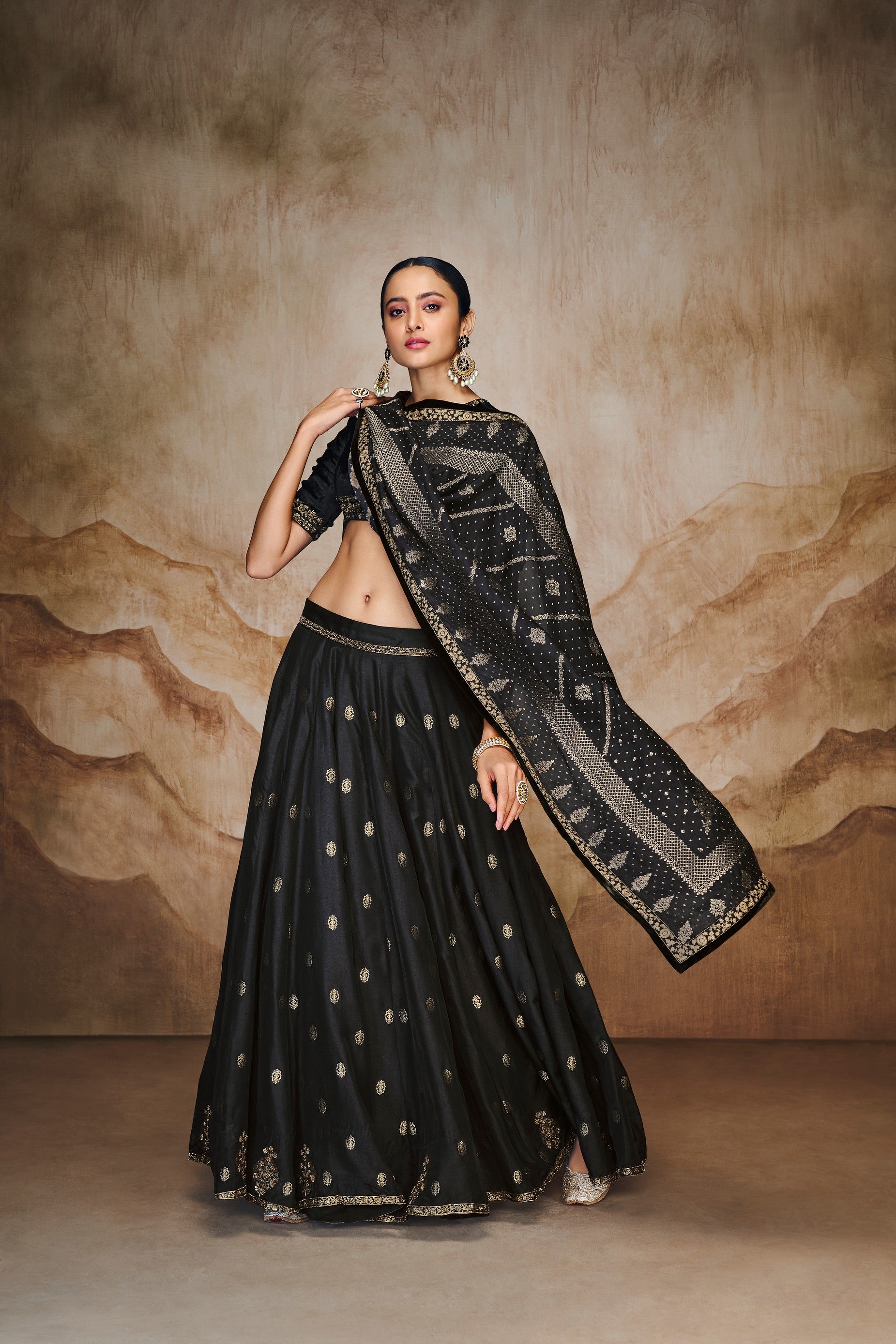 Black woven lehenga set