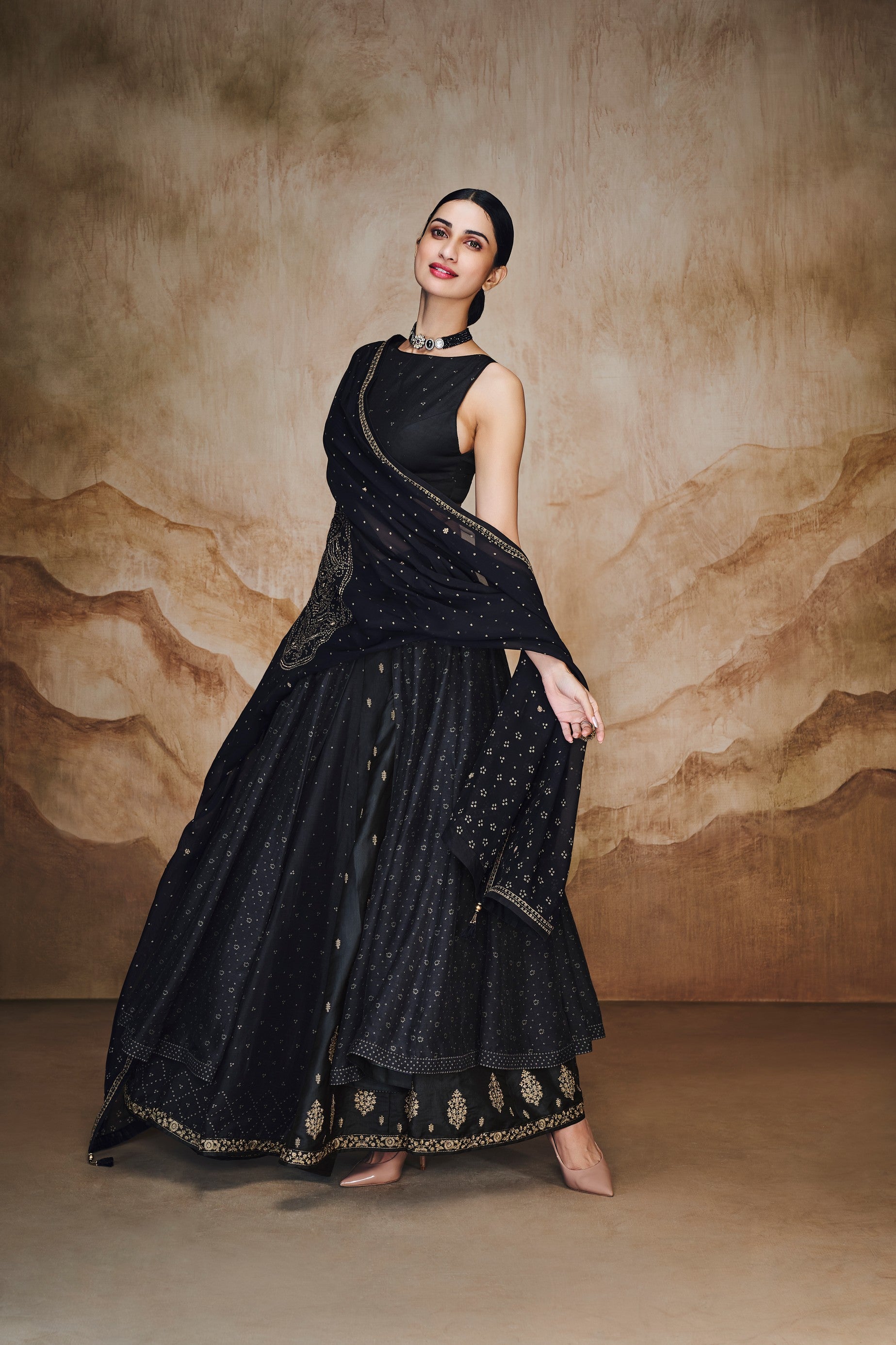 Black double layered lehenga set