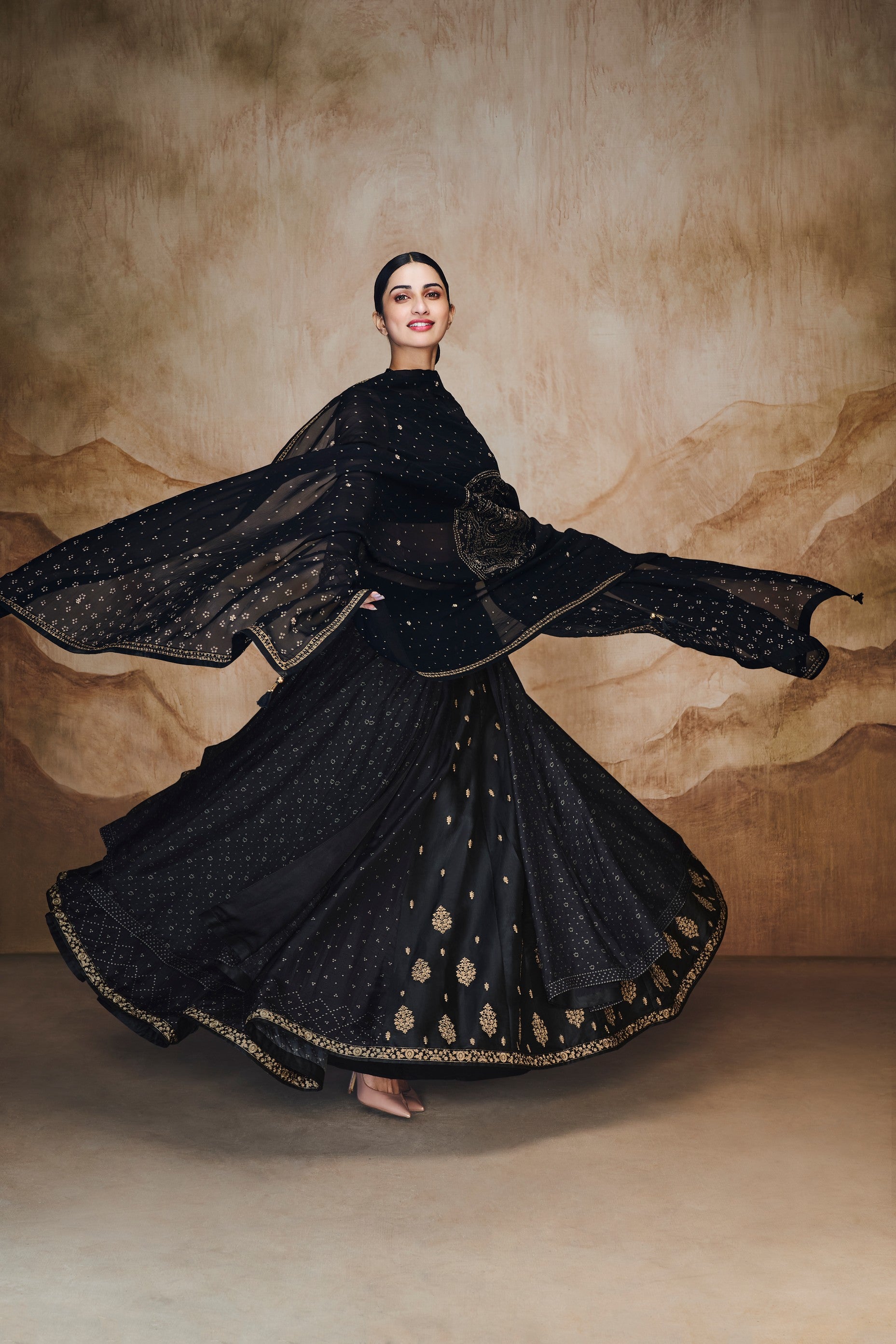 Black double layered lehenga set