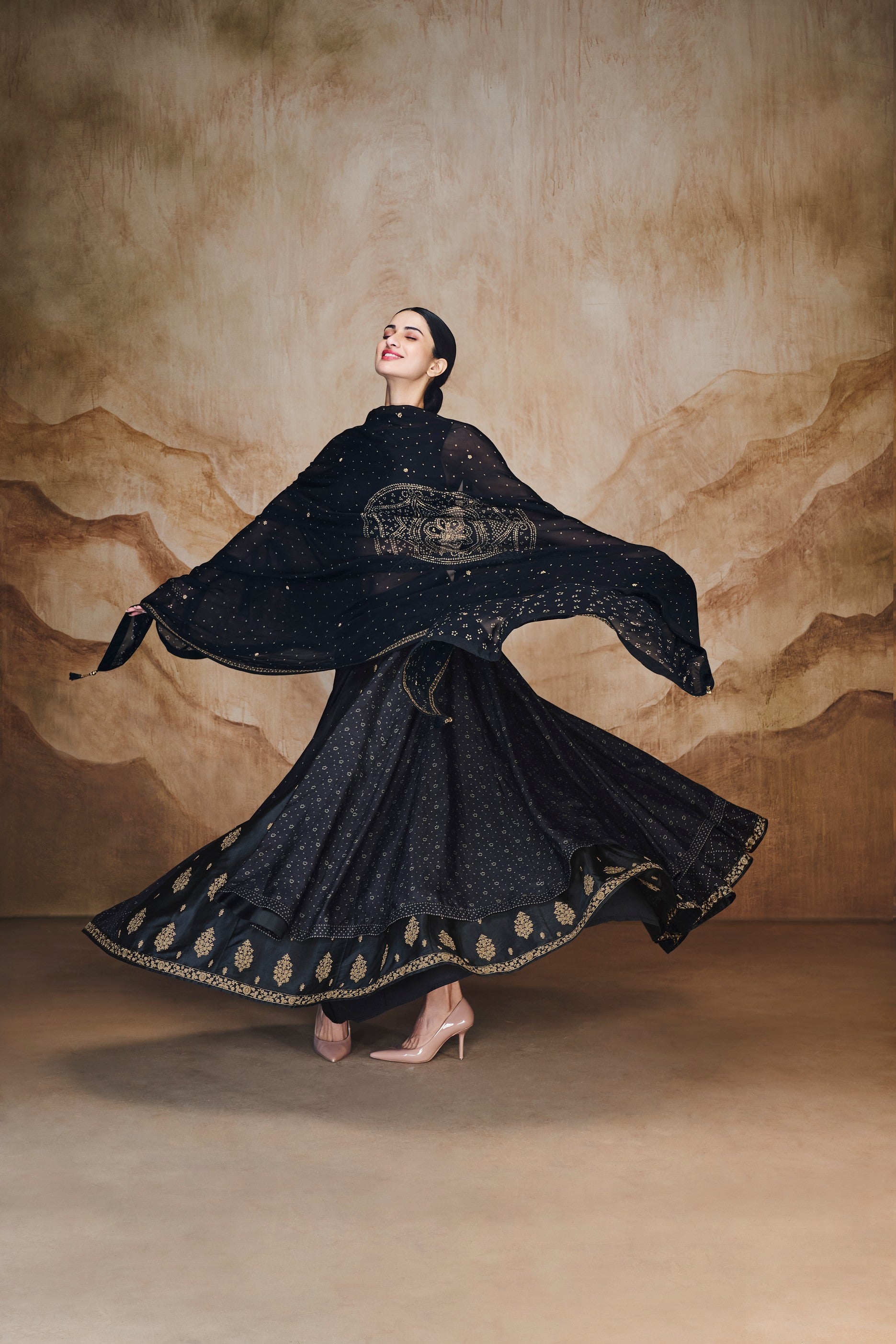 Black double layered lehenga set