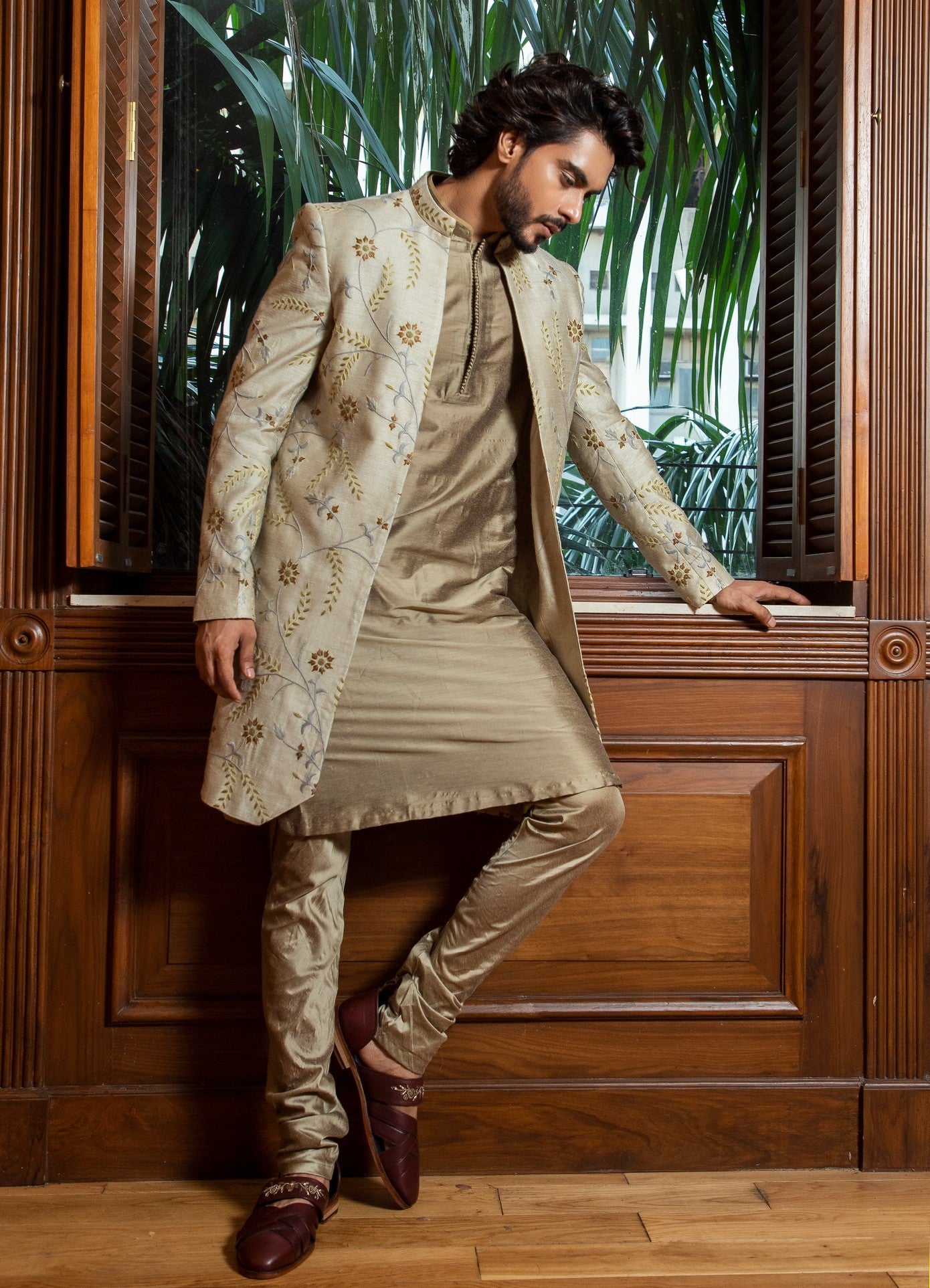 Embroidered Long Bandhgala with Kurta Set