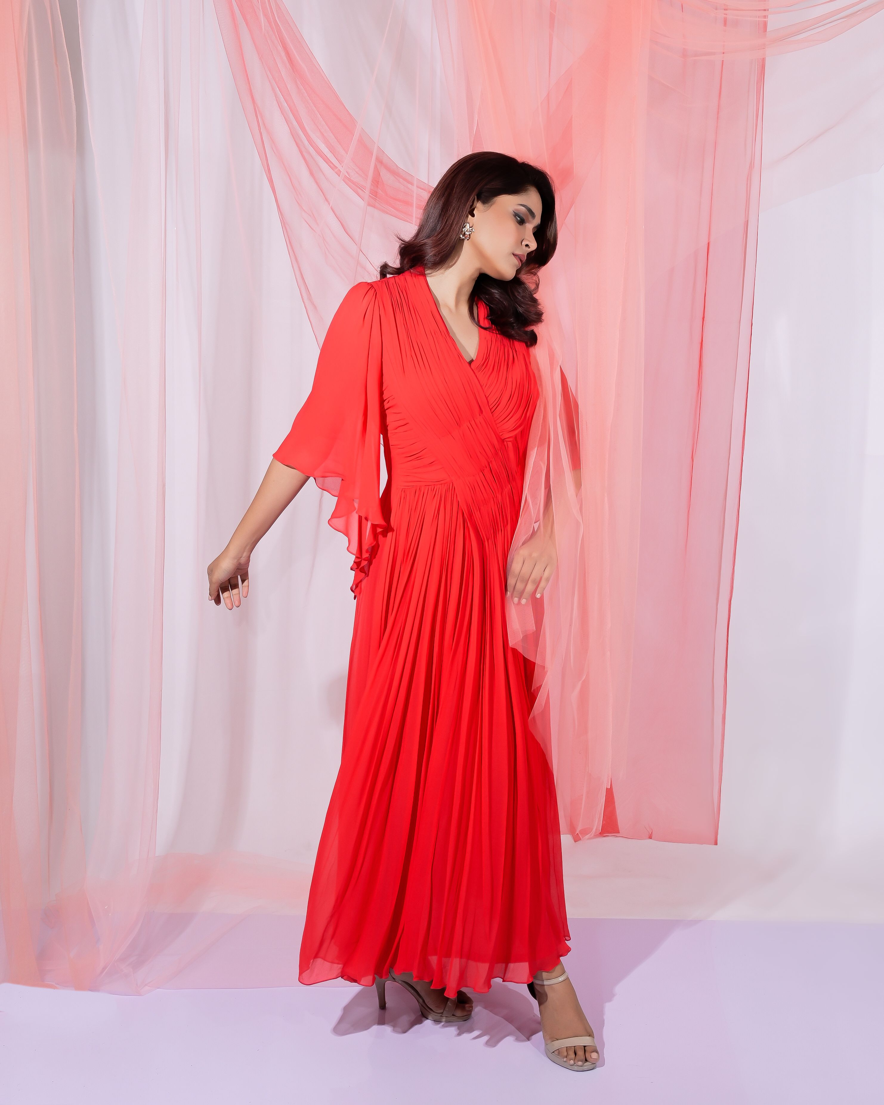 Valentine Pleated Red Gown