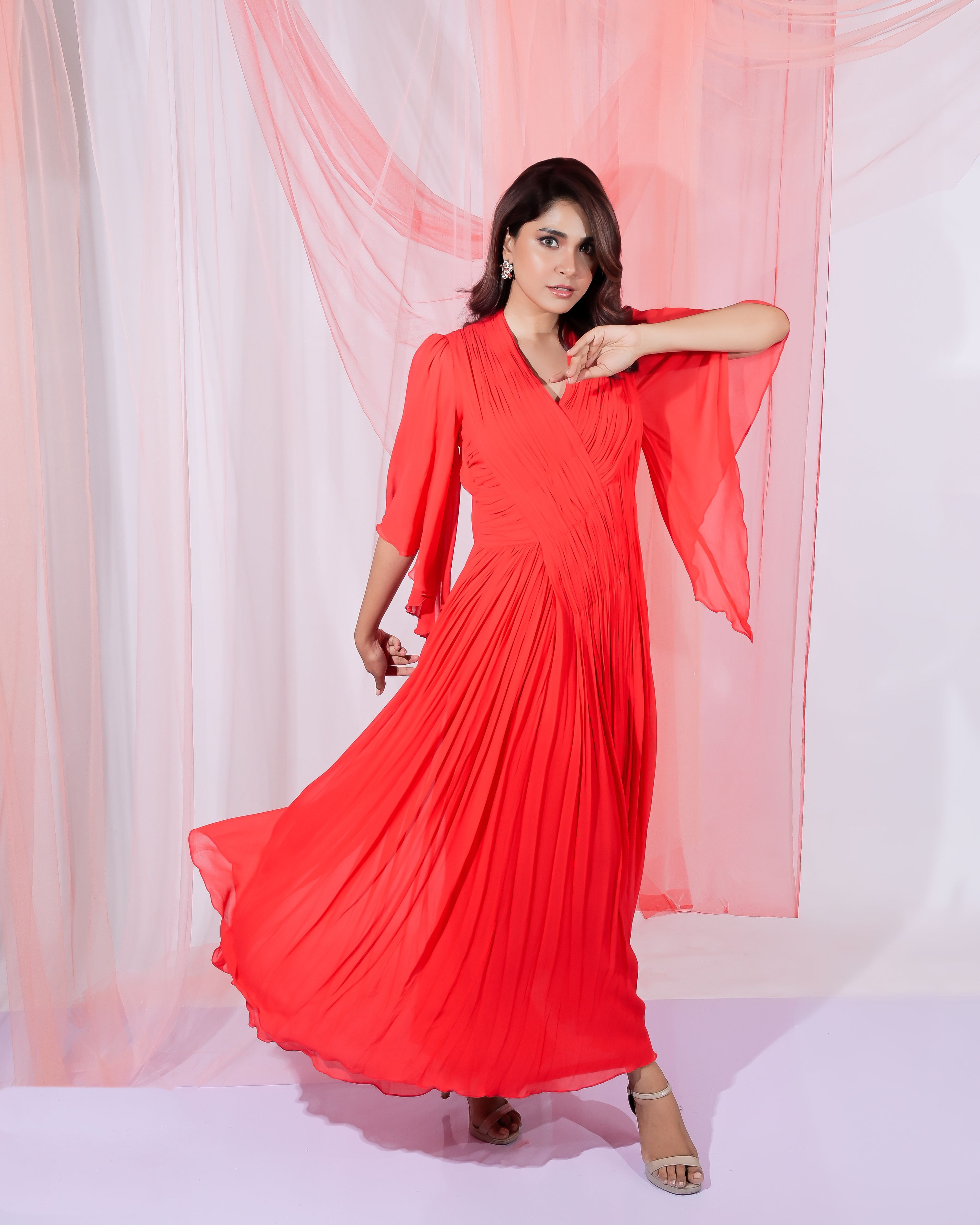 Valentine Pleated Red Gown