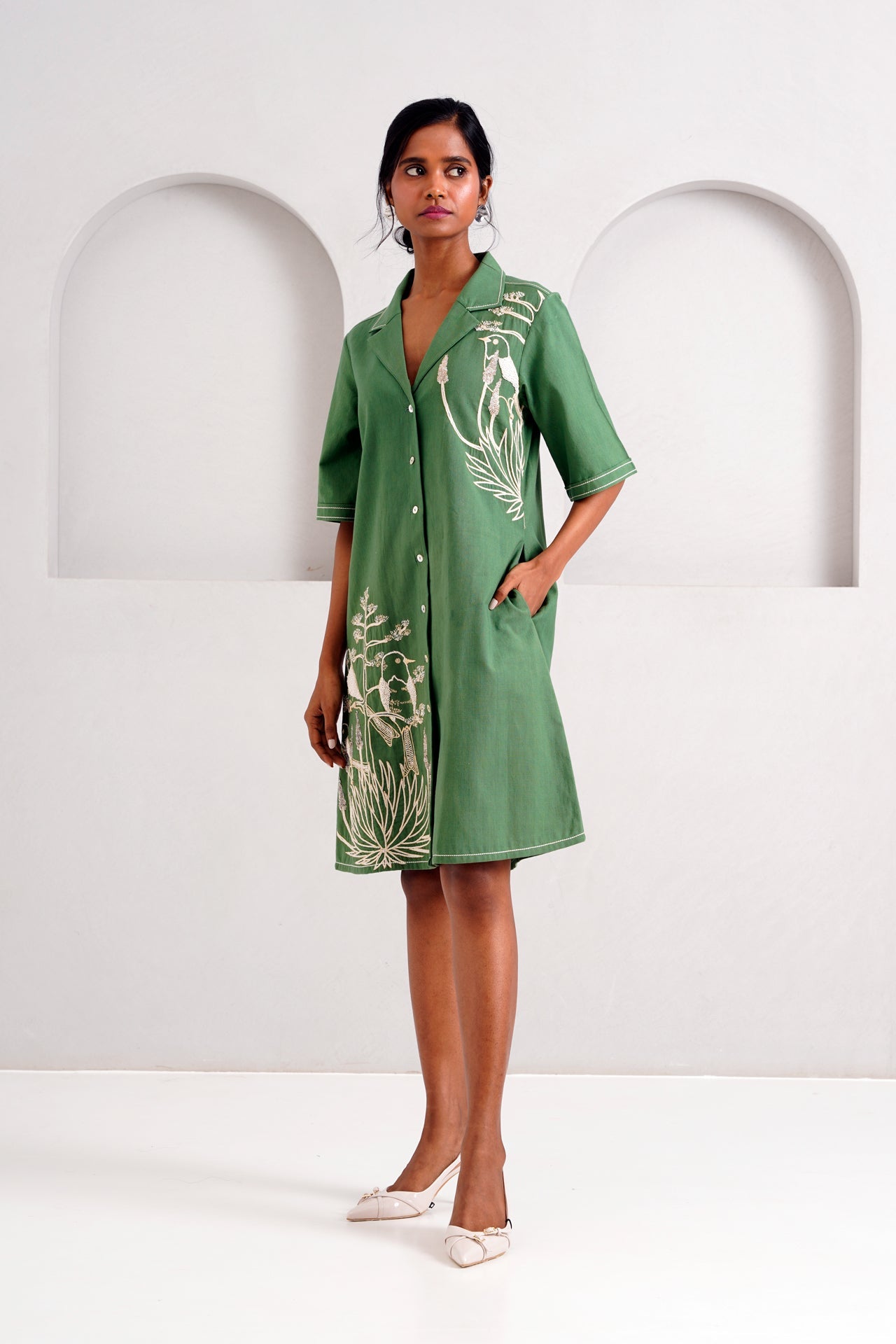 Embroidered Shirt Dress