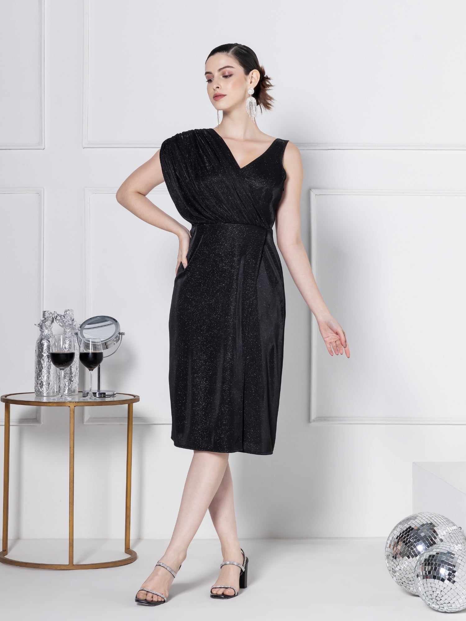 Noir Glitz Soirée Midi Dress