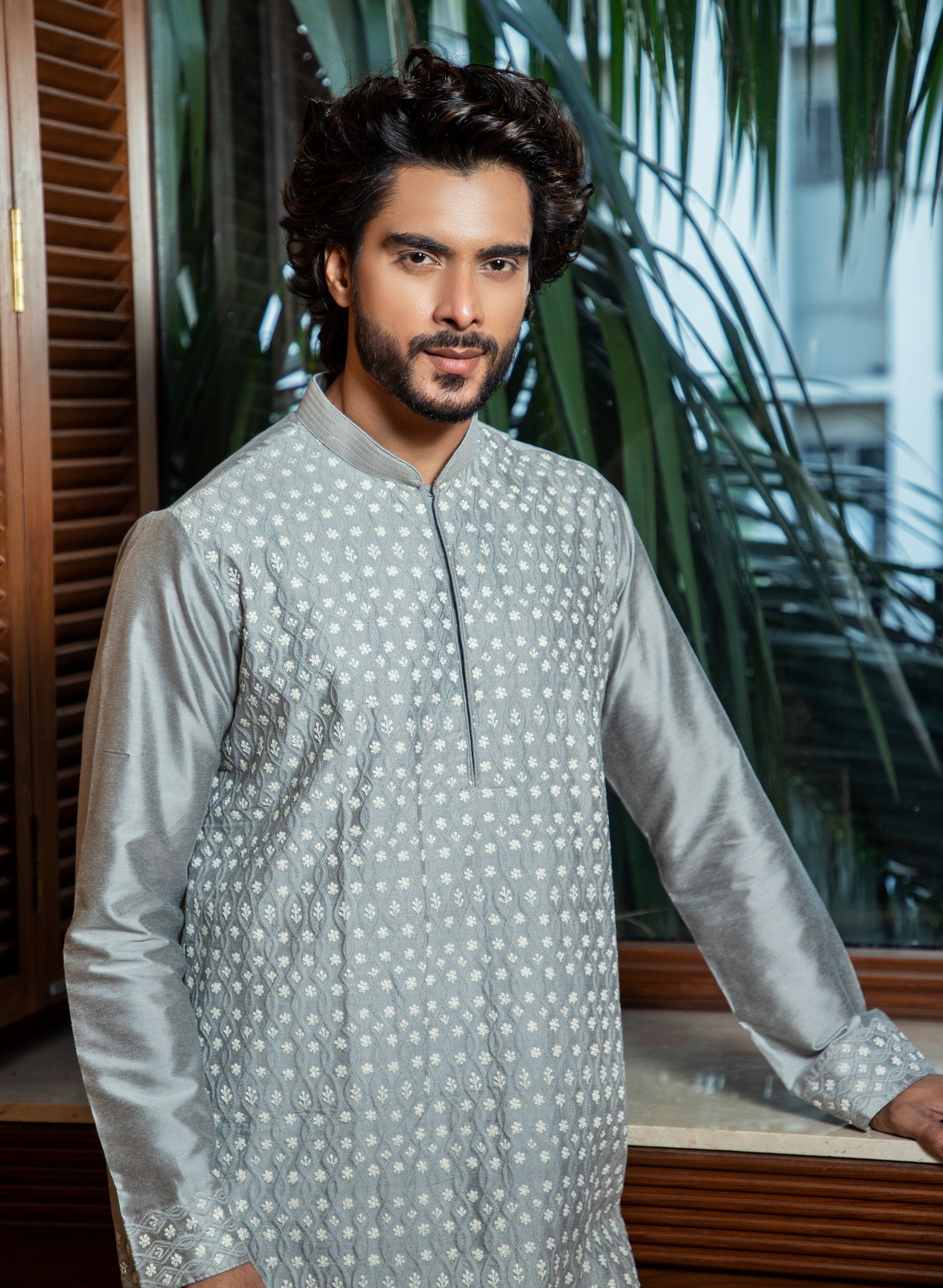 Grey Shadow Embroidered Kurta Set