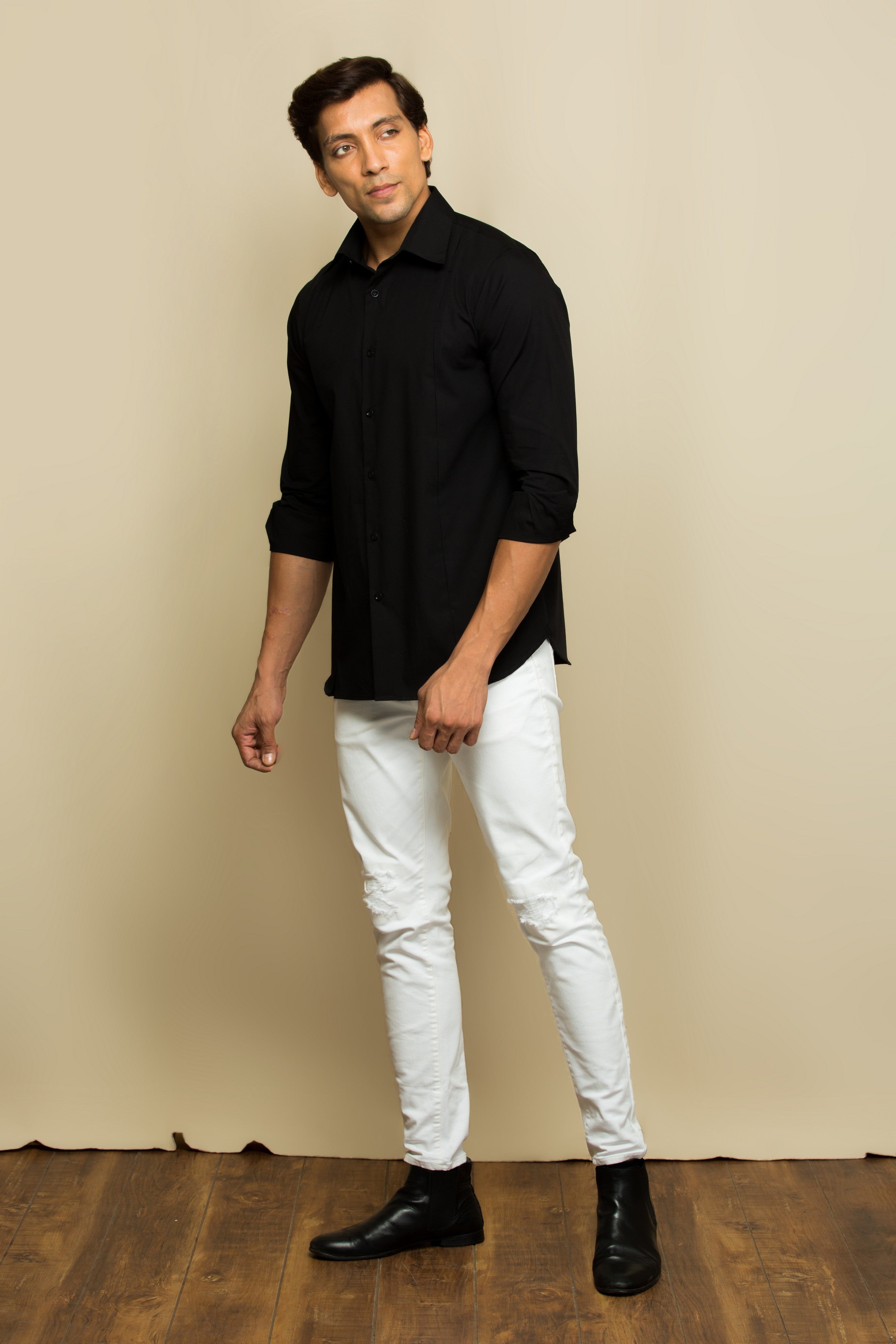 Black shirt with inverted pleat detailing