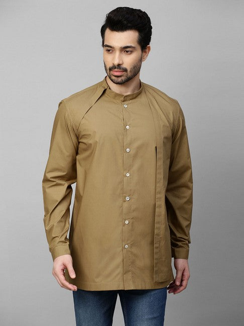 Khaki shirt with extra panel on one side