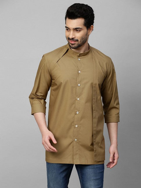 Khaki shirt with extra panel on one side