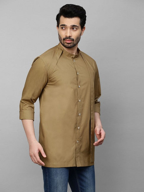 Khaki shirt with extra panel on one side