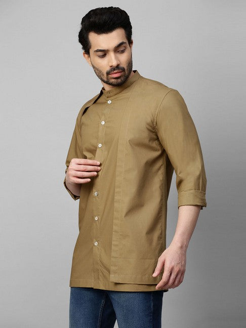 Khaki shirt with extra panel on one side