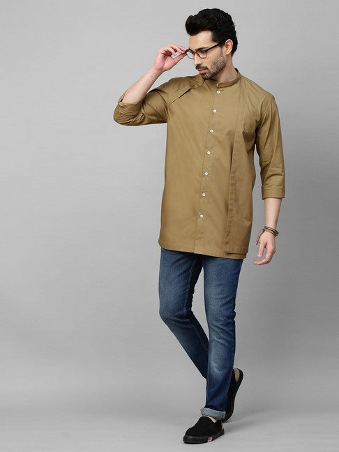 Khaki shirt with extra panel on one side