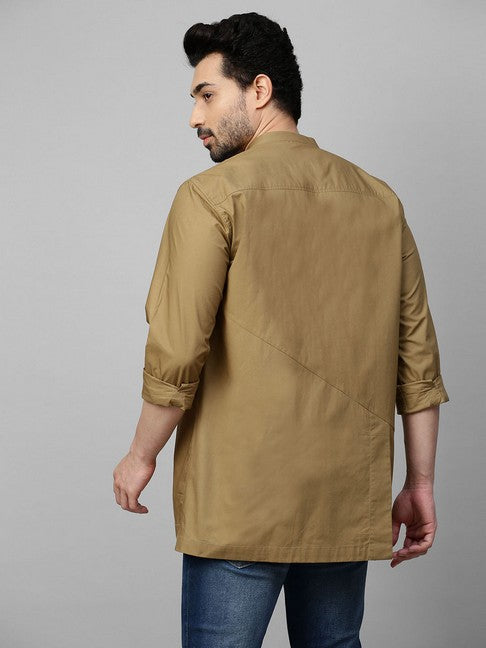 Khaki shirt with extra panel on one side