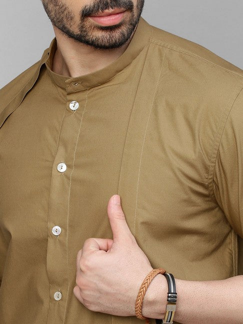 Khaki shirt with extra panel on one side