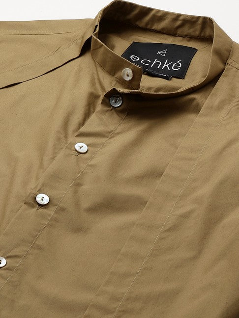 Khaki shirt with extra panel on one side