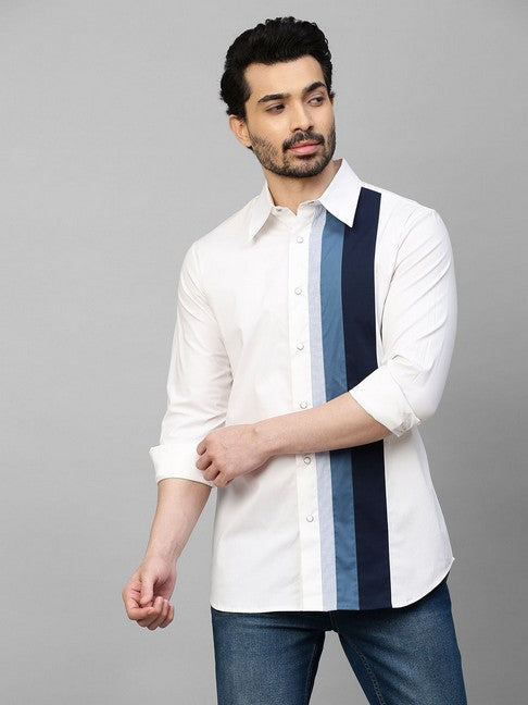 White shirt with striped blue