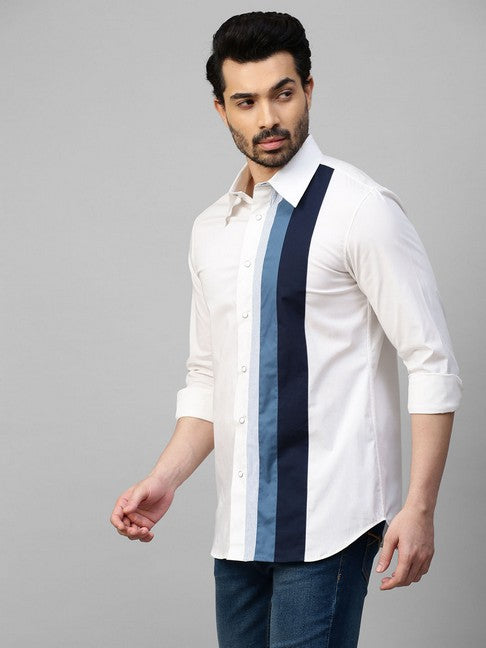 White shirt with striped blue