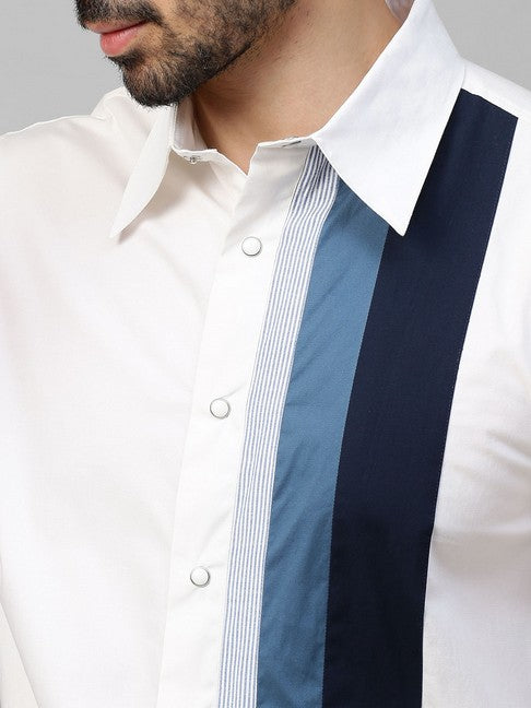 White shirt with striped blue