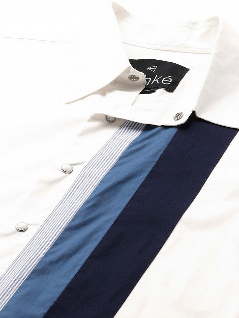 White shirt with striped blue