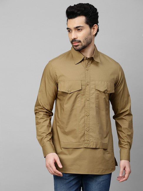 Dark Khaki shirt with double flap feature