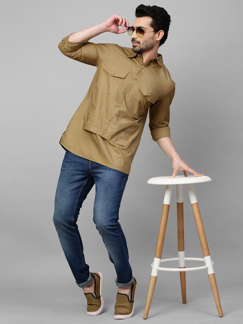 Dark Khaki shirt with double flap feature