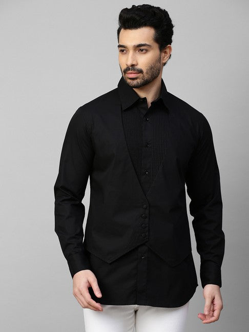 Black waistcoat feature shirt pintucks and 4 self buttons