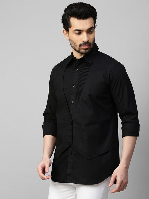 Black waistcoat feature shirt pintucks and 4 self buttons