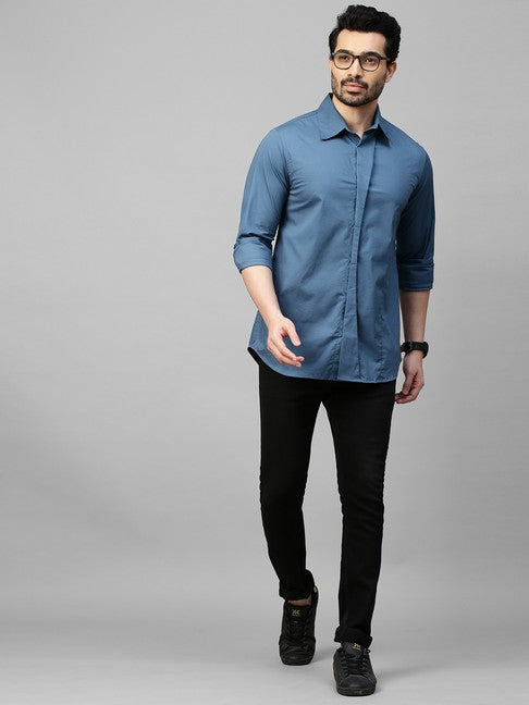 Slate blue shirt with double curved plaket