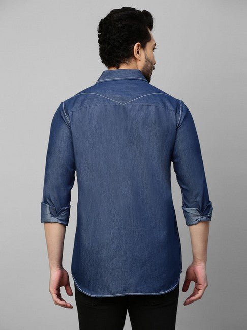 Denim shirt with white stitching and lightning feature