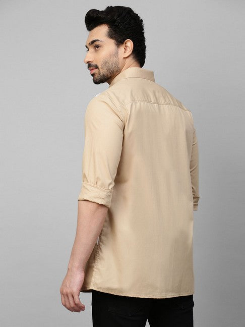 Light Khaki shirt with light blue and white geometric pattern